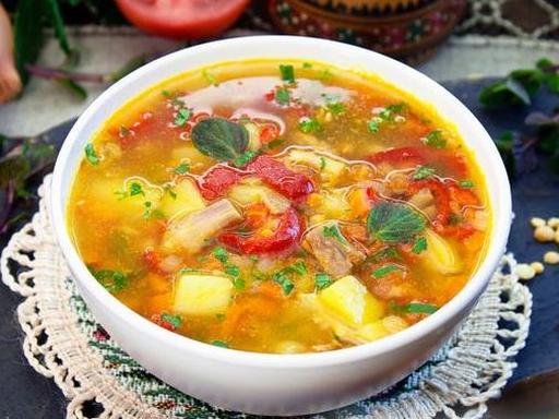 Spicy Pea Soup with Chicken, Vegetables, and Mint